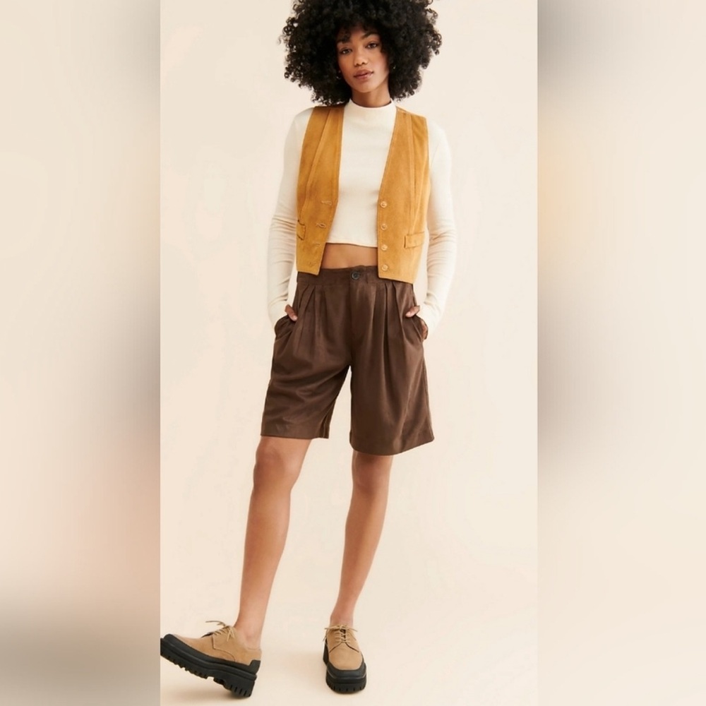 Free People We The Free Straight On Suede Shorts Chestnut